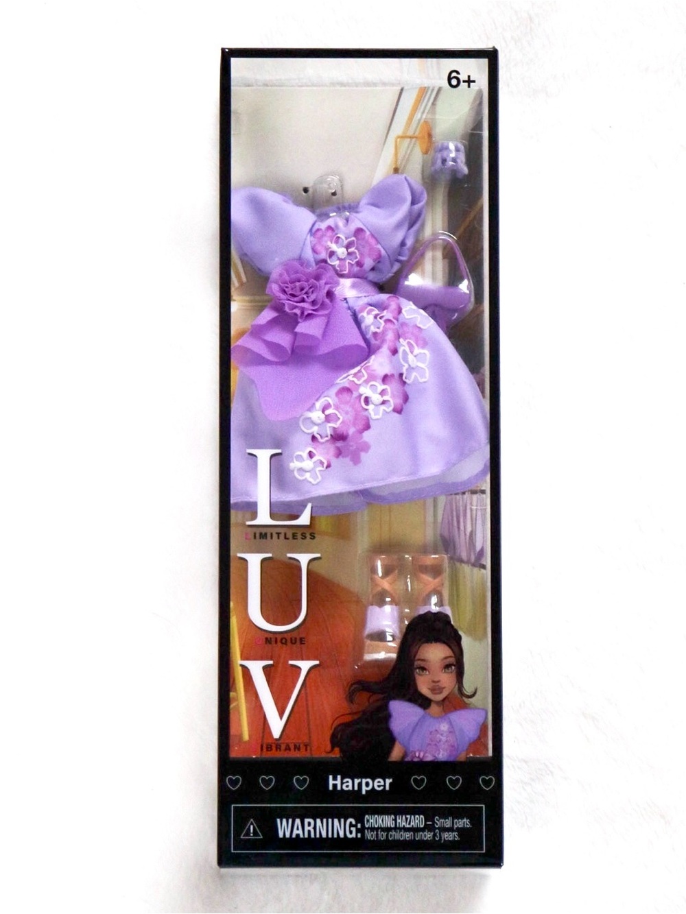 LUV Fashion Accessory Pack Harper Doll Purple Floral Outfit Dress
